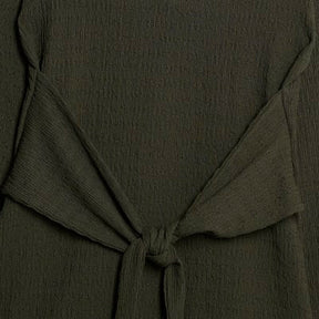 Petite Khaki Long Sleeve Tie Waist Top