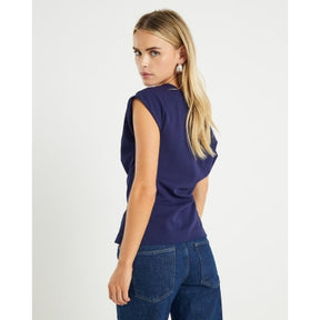Petite Navy Off Shoulder Drape Top