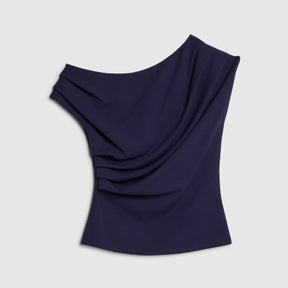 Petite Navy Off Shoulder Drape Top