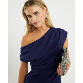 Petite Navy Off Shoulder Drape Top