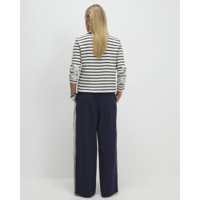 Petite Navy Pinstripe Crochet Joggers