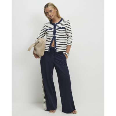Petite Navy Pinstripe Crochet Joggers