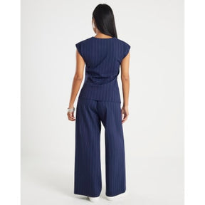 Petite Navy Pinstripe Wide Leg Trousers
