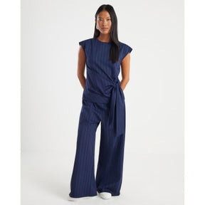 Petite Navy Pinstripe Wide Leg Trousers