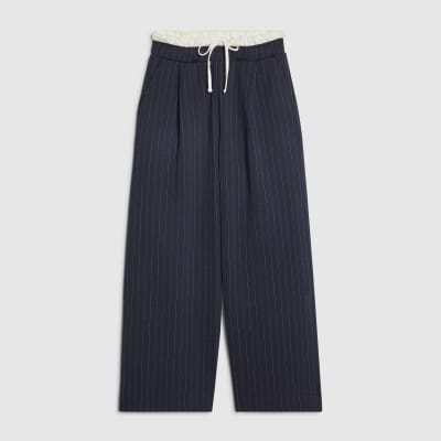 Petite Navy Pinstripe Wide Leg Trousers