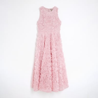 Petite Pink 3D Floral Occasion Midi Dress