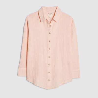 Petite Pink Crinkle Long Sleeve Beach Shirt