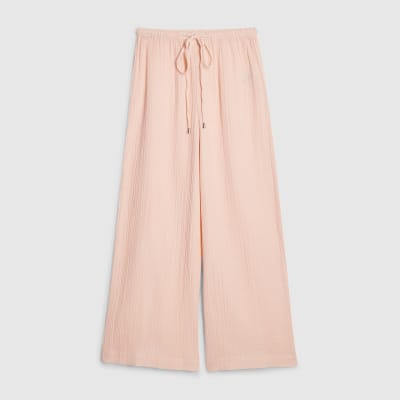 Petite Pink Crinkle Wide Leg Trousers