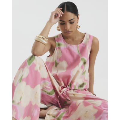 Petite Pink Floral Bubble Hem Tank Top