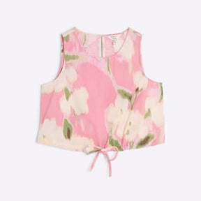 Petite Pink Floral Bubble Hem Tank Top