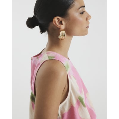 Petite Pink Floral Bubble Hem Tank Top