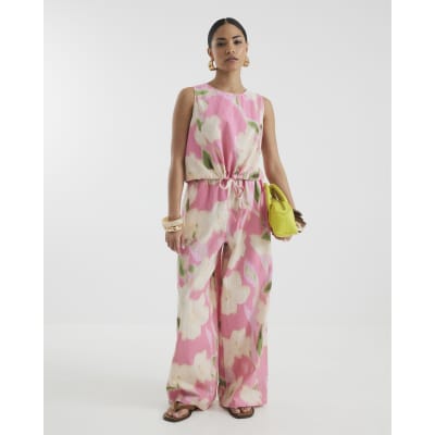 Petite Pink Floral Bubble Hem Tank Top