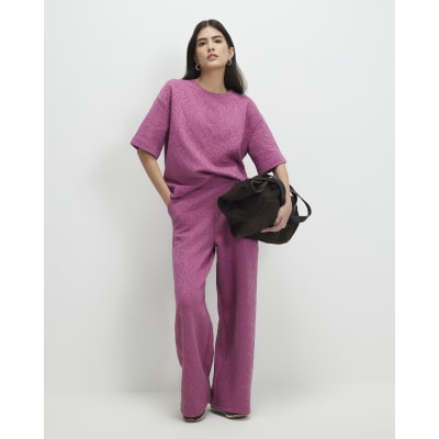 Petite Pink Jacquard Boxy T-Shirt