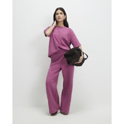 Petite Pink Jacquard Wide Leg Trousers