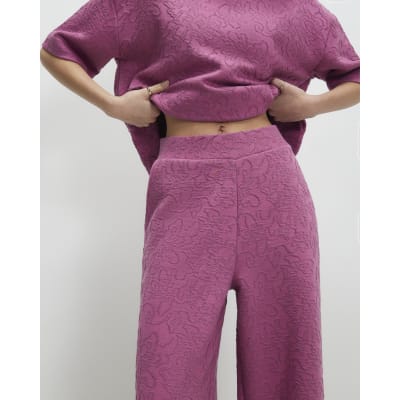 Petite Pink Jacquard Wide Leg Trousers