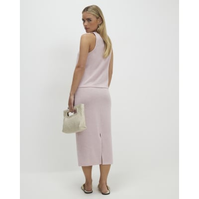 Petite Pink Metallic Midi Skirt