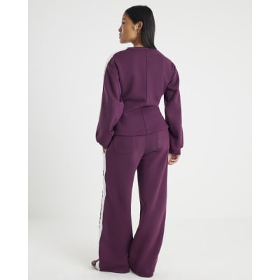 Petite Red Lace Trim Wide Leg Joggers