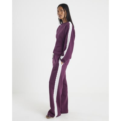 Petite Red Lace Trim Wide Leg Joggers