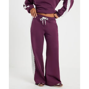 Petite Red Lace Trim Wide Leg Joggers