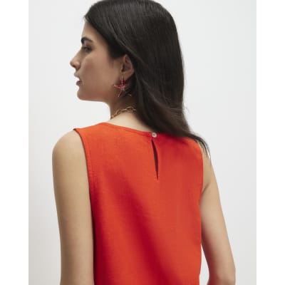 Petite Red Linen Blend Tank Top