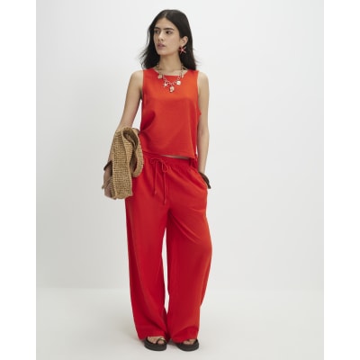 Petite Red Linen Blend Tank Top