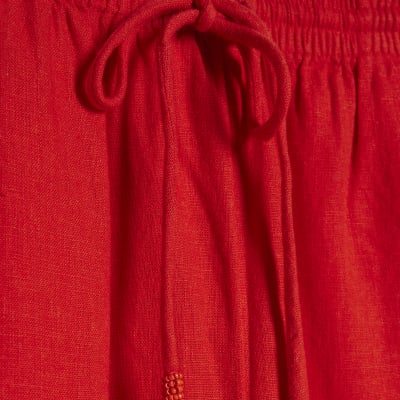 Petite Red Linen Trousers