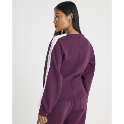 Petite Red Long Sleeve Lace Trim Sweatshirt