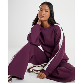 Petite Red Long Sleeve Lace Trim Sweatshirt