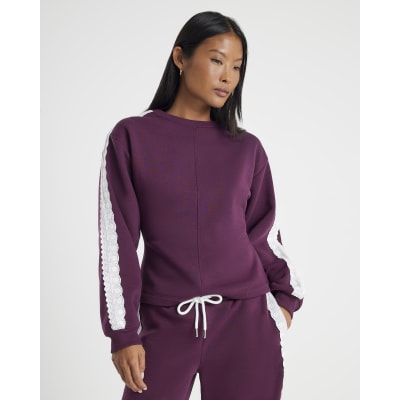 Petite Red Long Sleeve Lace Trim Sweatshirt