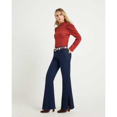 Petite Red Long Sleeve Ruched Shoulder Top