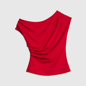 Petite Red Off Shoulder Drape Top