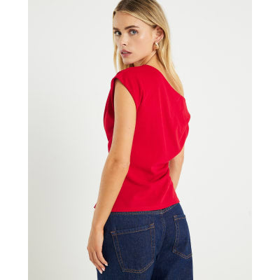 Petite Red Off Shoulder Drape Top