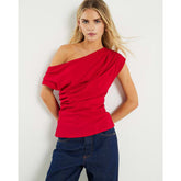 Petite Red Off Shoulder Drape Top