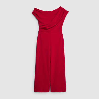Petite Red One Shoulder Drape Jumpsuit