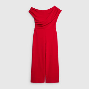 Petite Red One Shoulder Drape Jumpsuit