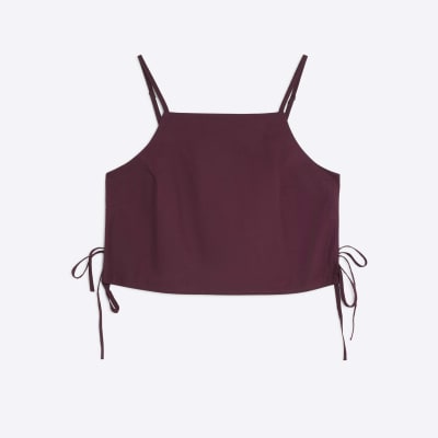 Petite Red Sleeveless Poplin Cami Top
