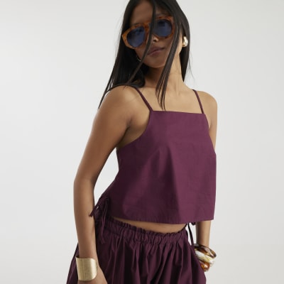 Petite Red Sleeveless Poplin Cami Top