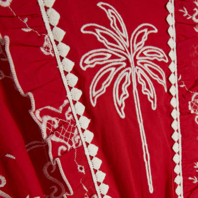 Petite Red Tropical Broderie Playsuit