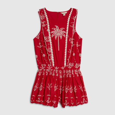 Petite Red Tropical Broderie Playsuit