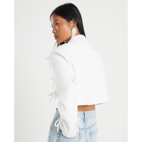 Petite White Bow Detail Cropped Blazer