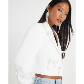 Petite White Bow Detail Cropped Blazer