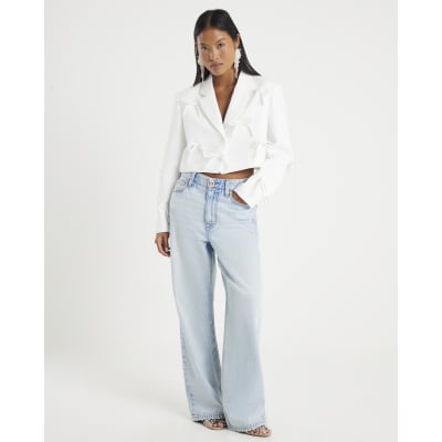 Petite White Bow Detail Cropped Blazer
