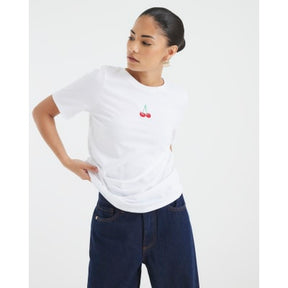 Petite White Embroidered Cherry T-Shirt