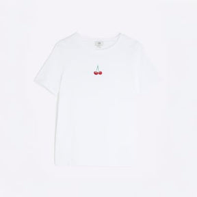 Petite White Embroidered Cherry T-Shirt