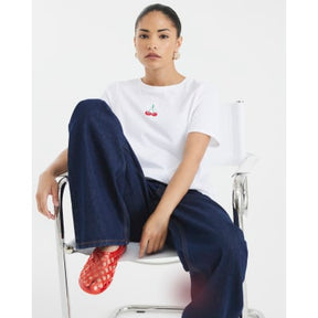 Petite White Embroidered Cherry T-Shirt