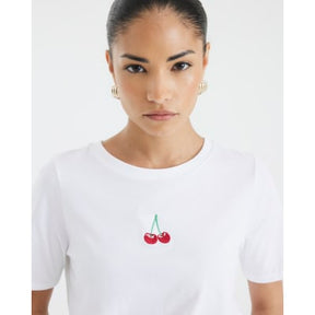 Petite White Embroidered Cherry T-Shirt