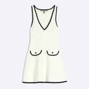 Petite White Knit Ribbed Mini Shift Dress
