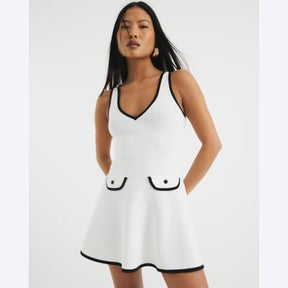 Petite White Knit Ribbed Mini Shift Dress