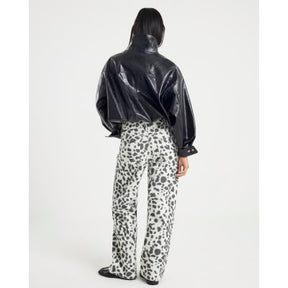 Petite White Leopard Print Straight Leg Jeans