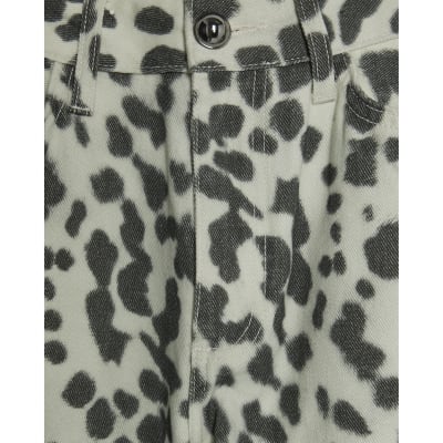Petite White Leopard Print Straight Leg Jeans